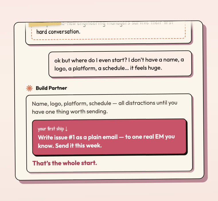 The AI Build Partner turning a vague newsletter idea into a first shippable email